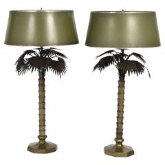 Pair of Vintage Italian Brass Palm Tree Table Lamps