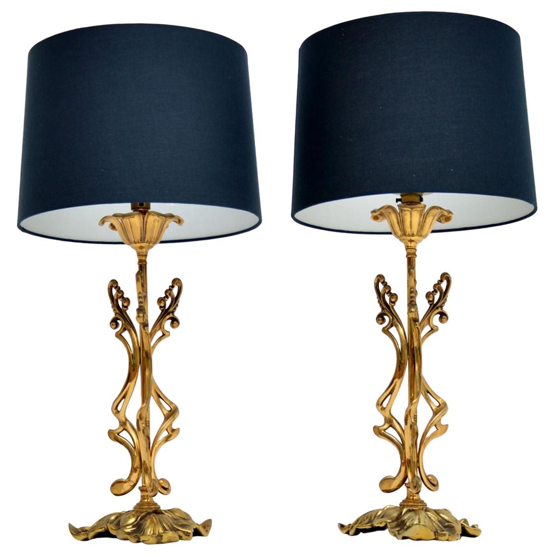 Pair of Vintage Italian Brass Table Lamps For Sale