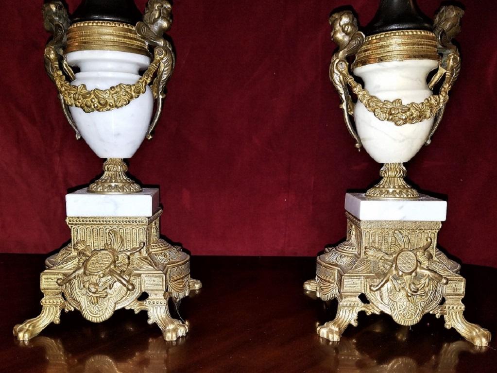 Pair of Vintage Italian Brevettato Marble and Brass Candelabra 3