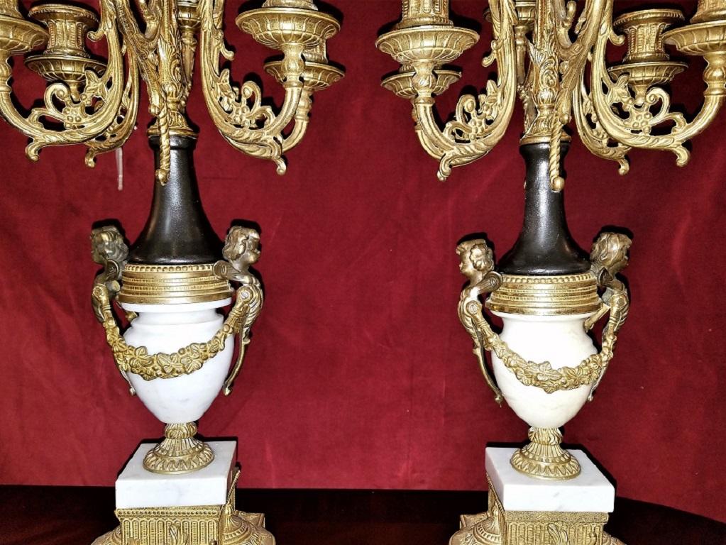 Pair of Vintage Italian Brevettato Marble and Brass Candelabra 4