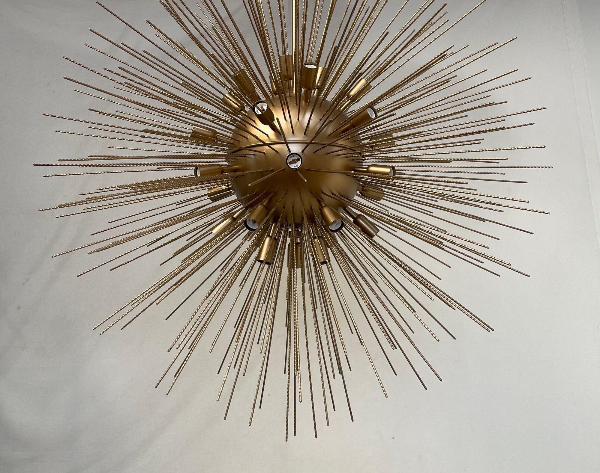 Pair of Vintage Italian Bronze Sputnik Chandeliers In Good Condition For Sale In Los Angeles, CA