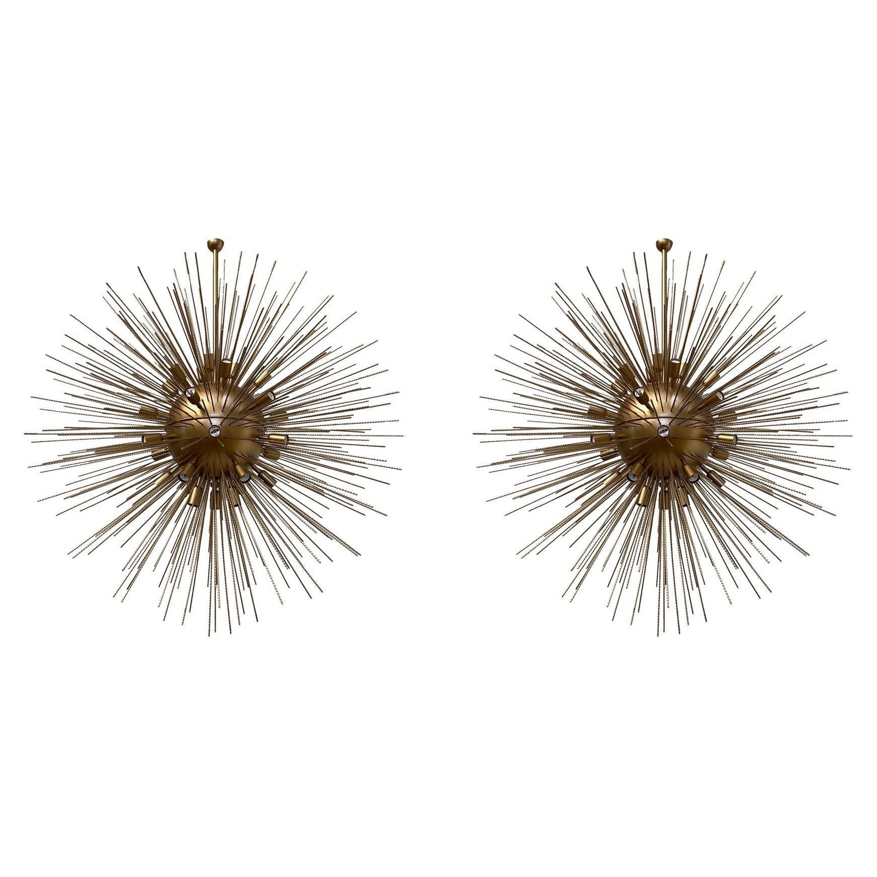 Coppia di lampadari Sputnik in bronzo italiano d'epoca in vendita