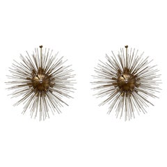 Coppia di lampadari Sputnik in bronzo italiano d'epoca