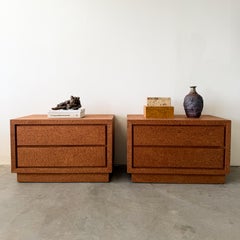 Pair of Vintage Italian Burl Veneer Nightstands Bedside Tables