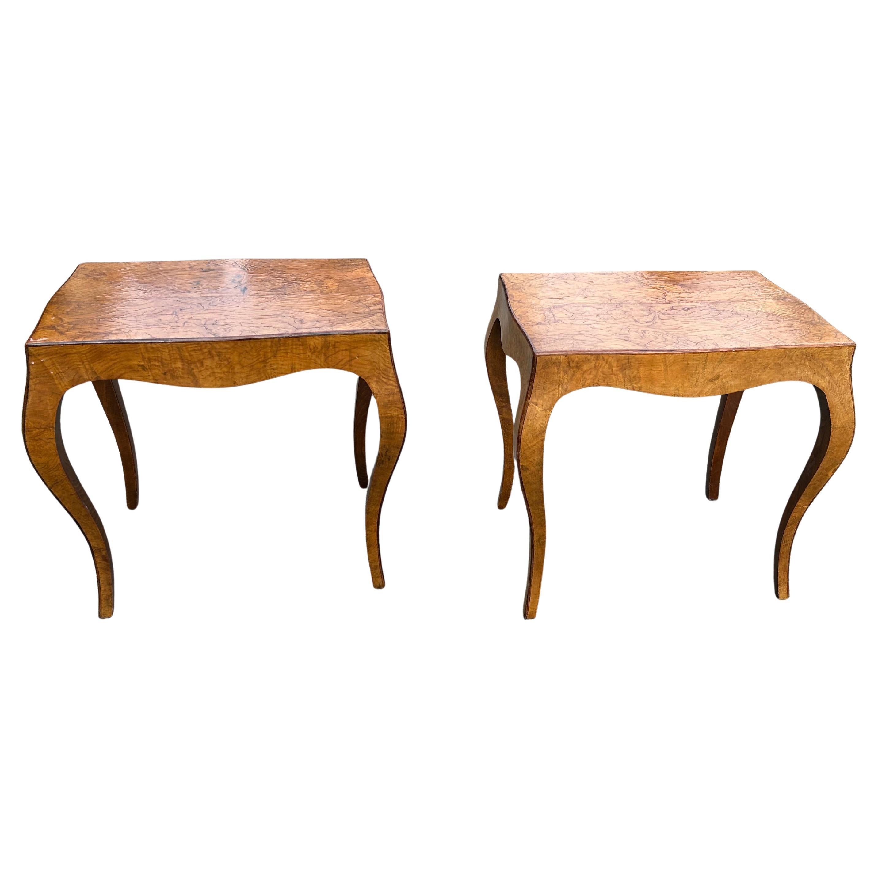 Pair Of Vintage Italian Burled Walnut Side Tables