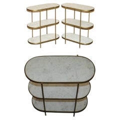 PAIR OF ViNTAGE ITALIAN CARRARA MARBLE THREE TIERED SIDE TABLE SIZED ETAGERES
