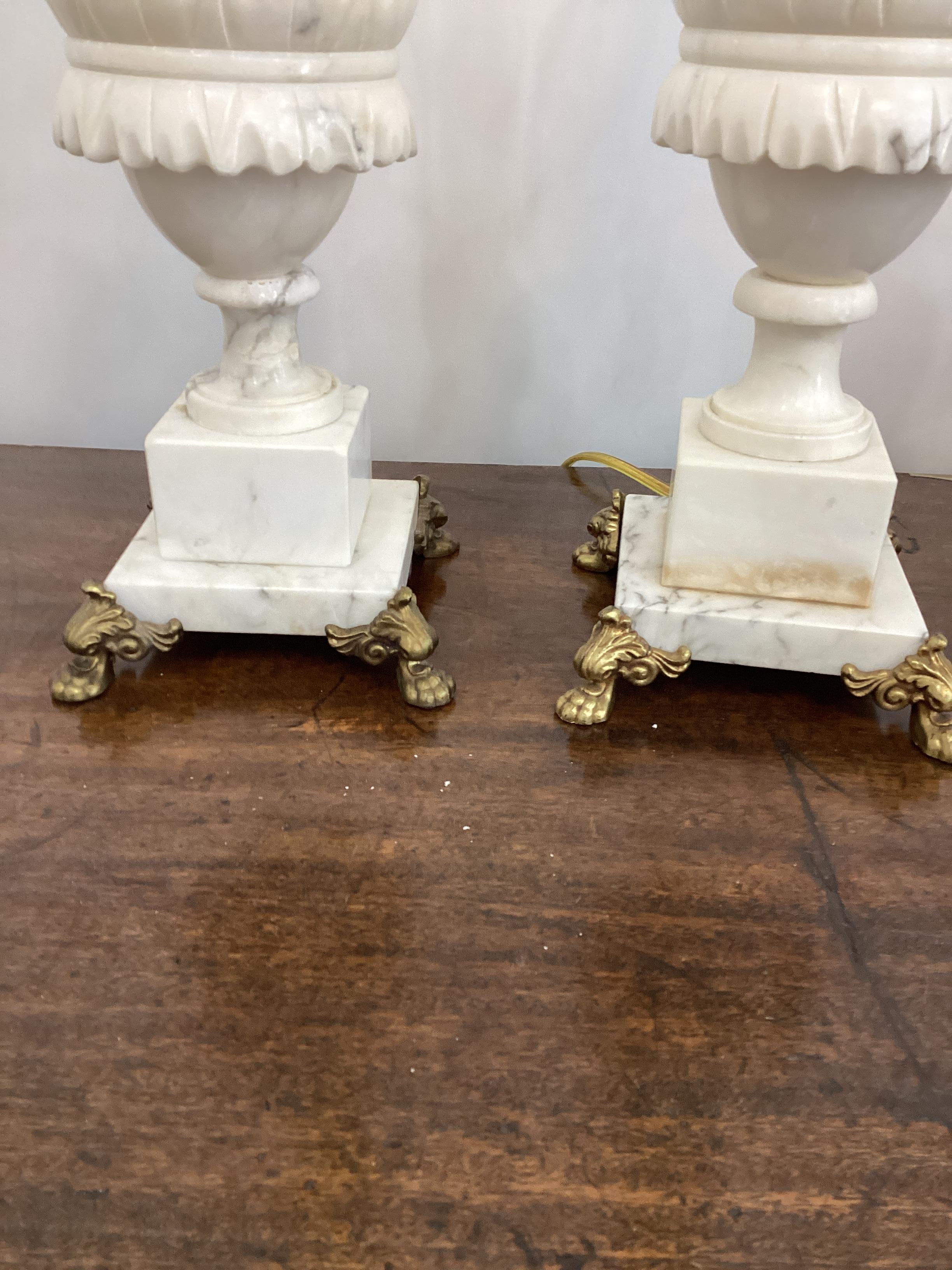 Pair of Vintage Italian Carved Alabaster Lamps In Good Condition For Sale In Chapel Hill, NC