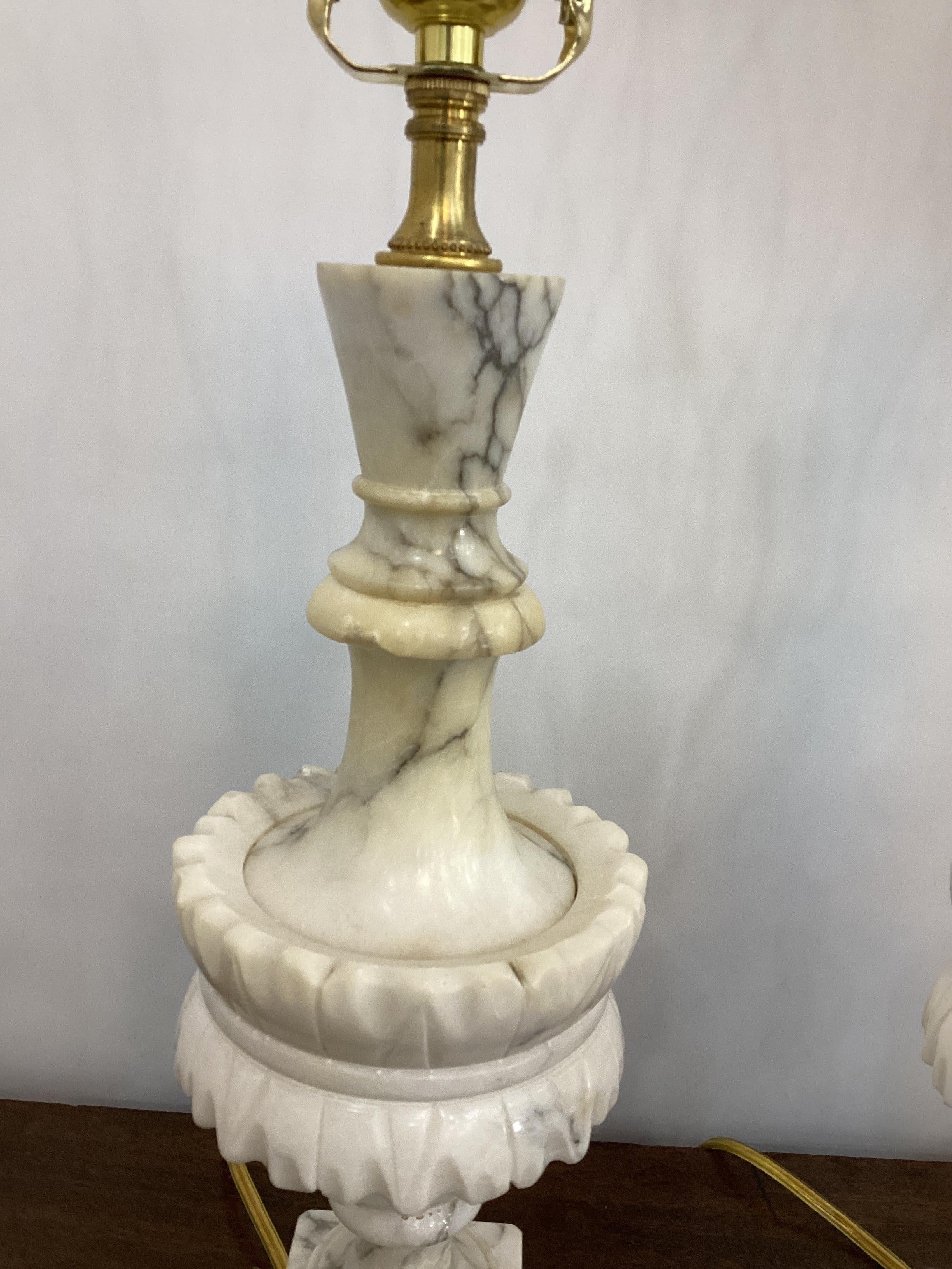 Mid-20th Century Pair of Vintage Italian Carved Alabaster Lamps For Sale