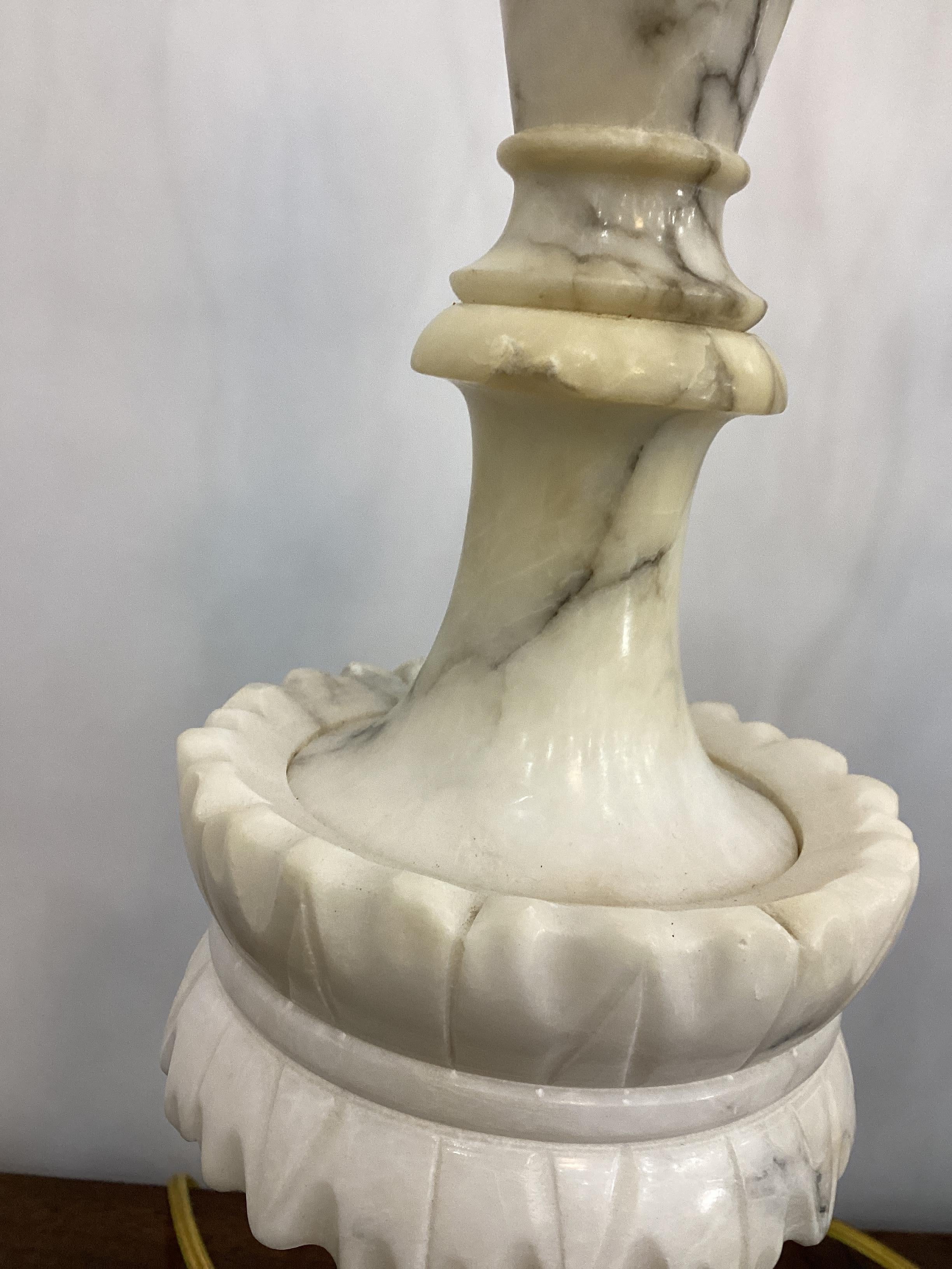 Brass Pair of Vintage Italian Carved Alabaster Lamps For Sale