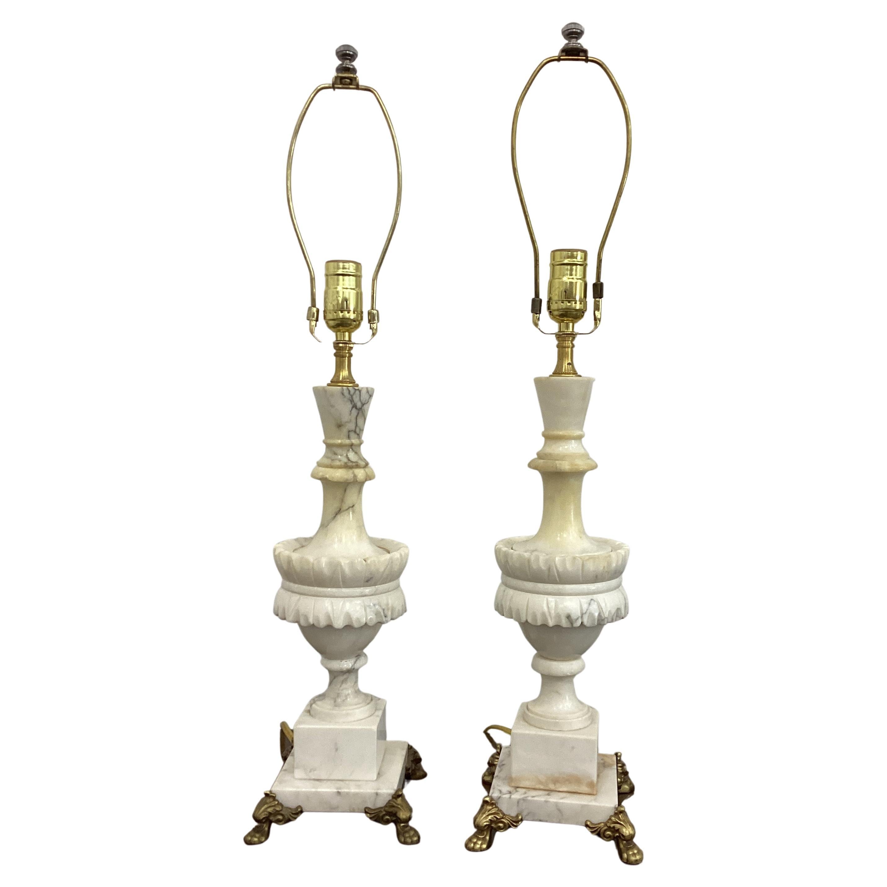 Pair of Vintage Italian Carved Alabaster Lamps