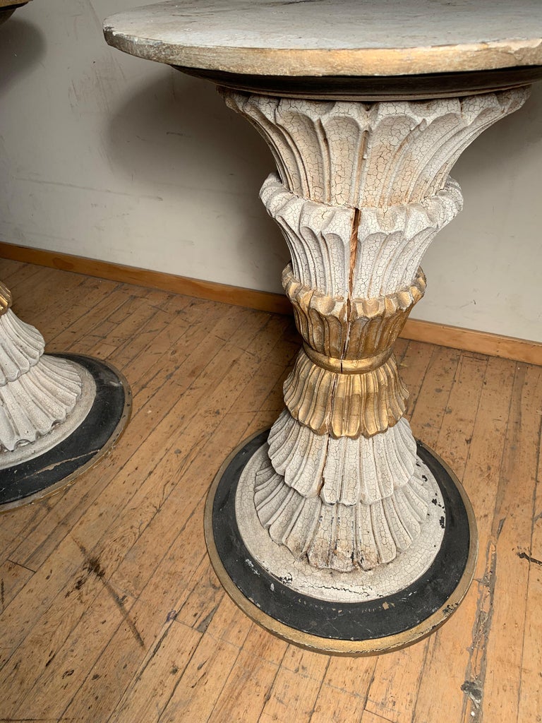 Pair of Vintage Italian Carved Wood Pedestal Table Bases For Sale at