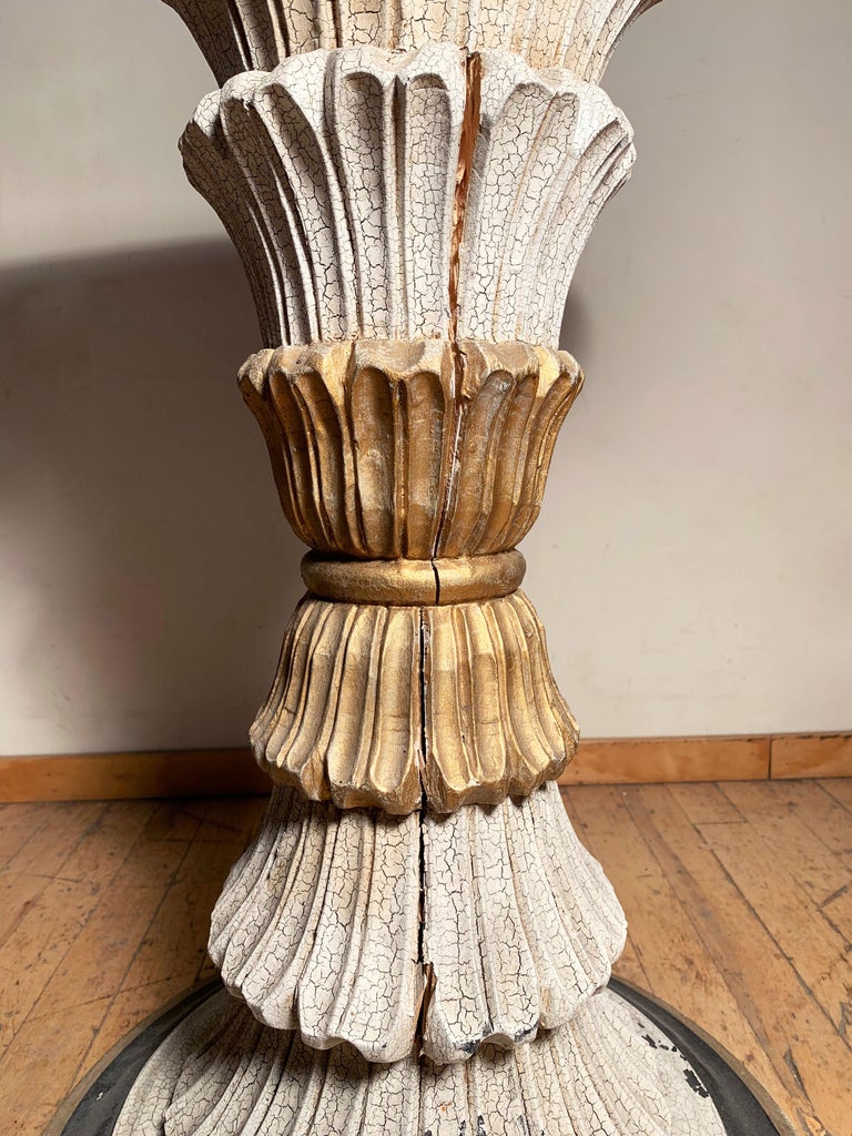 Pair of Vintage Italian Carved Wood Pedestal Table Bases For Sale at