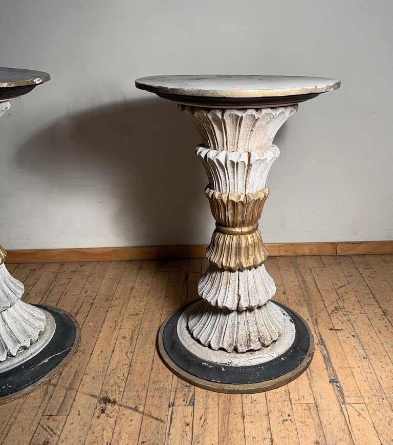 Pair of Vintage Italian Carved Wood Pedestal Table Bases For Sale at