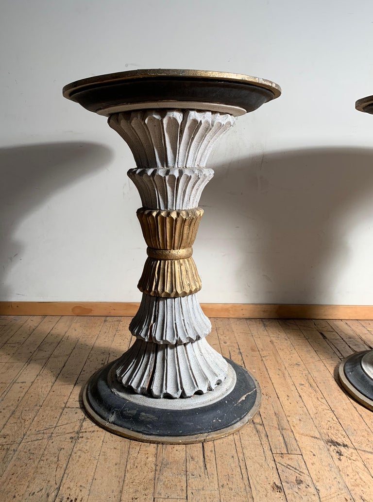 Pair of Vintage Italian Carved Wood Pedestal Table Bases For Sale at