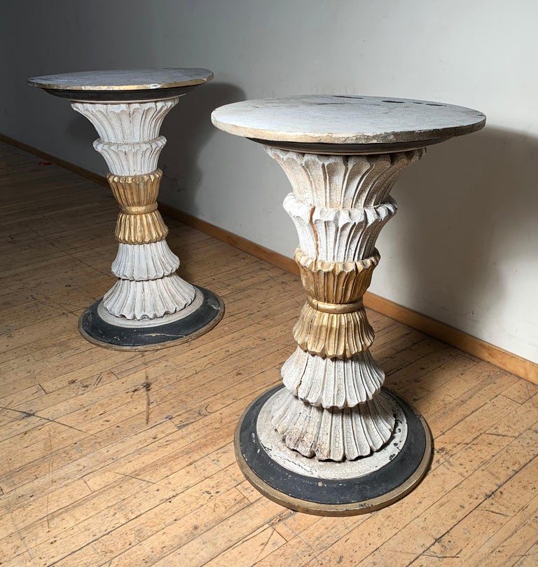 Pair of Vintage Italian Carved Wood Pedestal Table Bases For Sale at