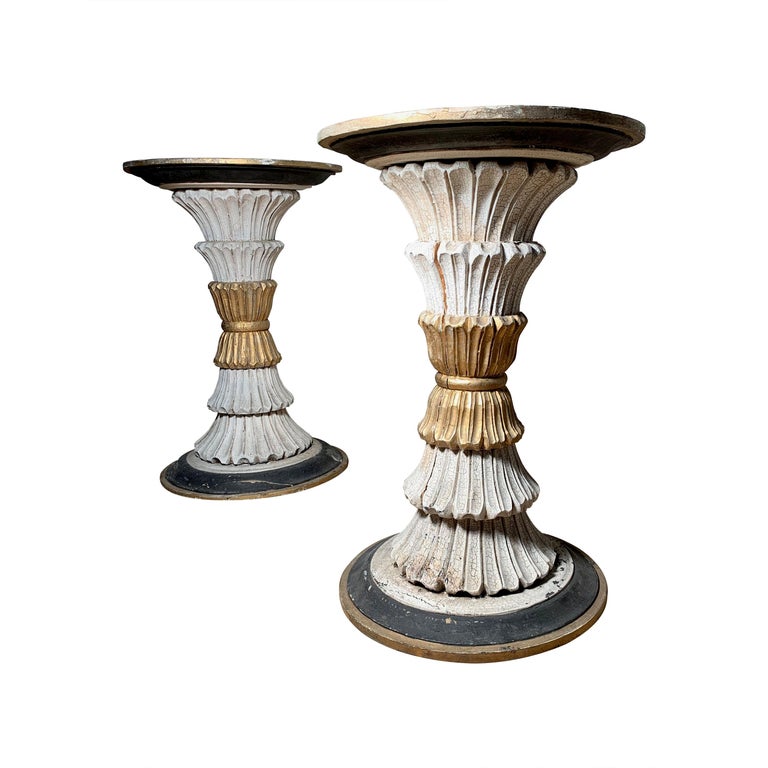 Pair of Vintage Italian Carved Wood Pedestal Table Bases For Sale at