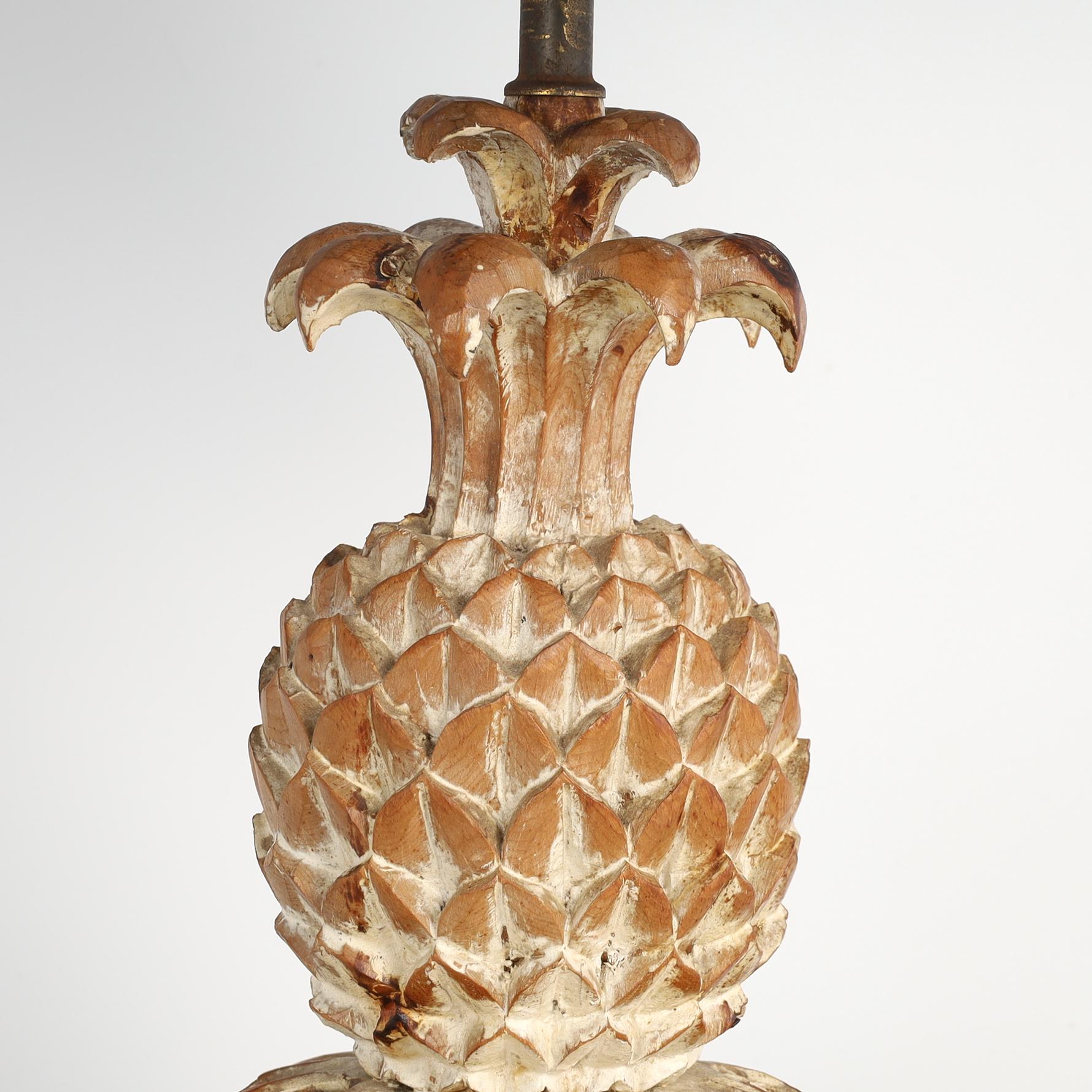 Pair of Vintage Italian Carved Wood Pineapple Table Lamps For Sale 1