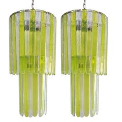 Pair of Vintage Italian Cascade Murano Chandelier, Designed by Leucos, c1970s