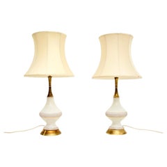 Coppia di lampade da tavolo vintage in ceramica e ottone