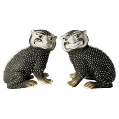 Paire de chiens Foo vintage en céramique italienne, lions gardiens, signés Mangani, CIRCA les années 1970