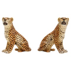 Pair of Vintage Italian Ceramic Leopard Sculptures