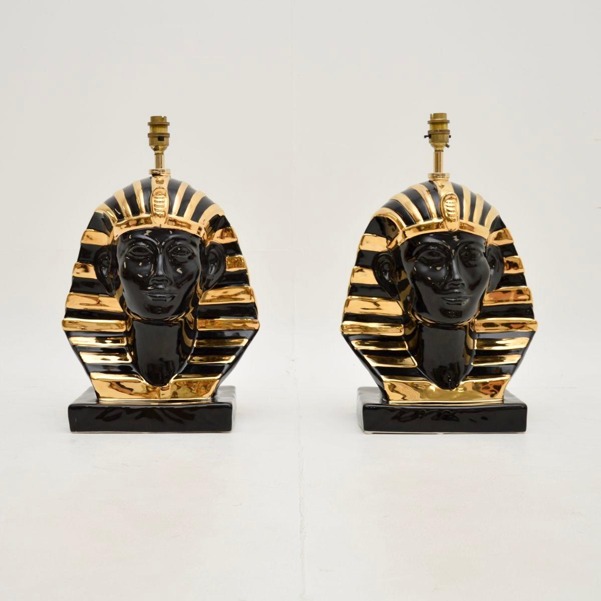 Paire de lampes de table italiennes vintage en céramique Pharaon Bon état - En vente à London, GB