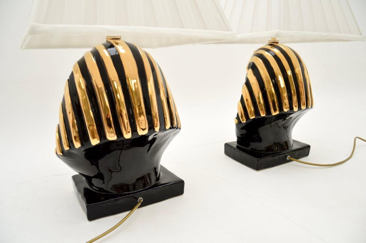 Céramique Paire de lampes de table italiennes vintage en céramique Pharaon en vente