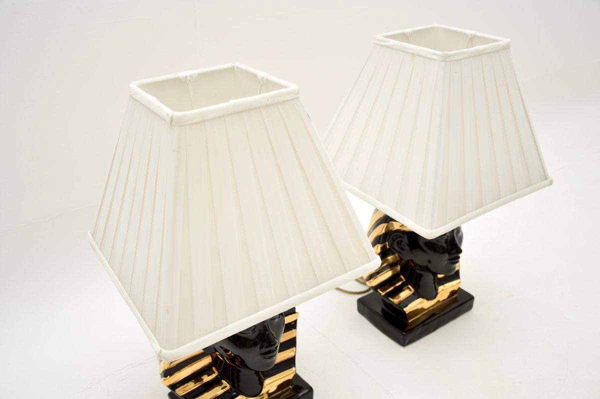 Paire de lampes de table italiennes vintage en céramique Pharaon en vente 1