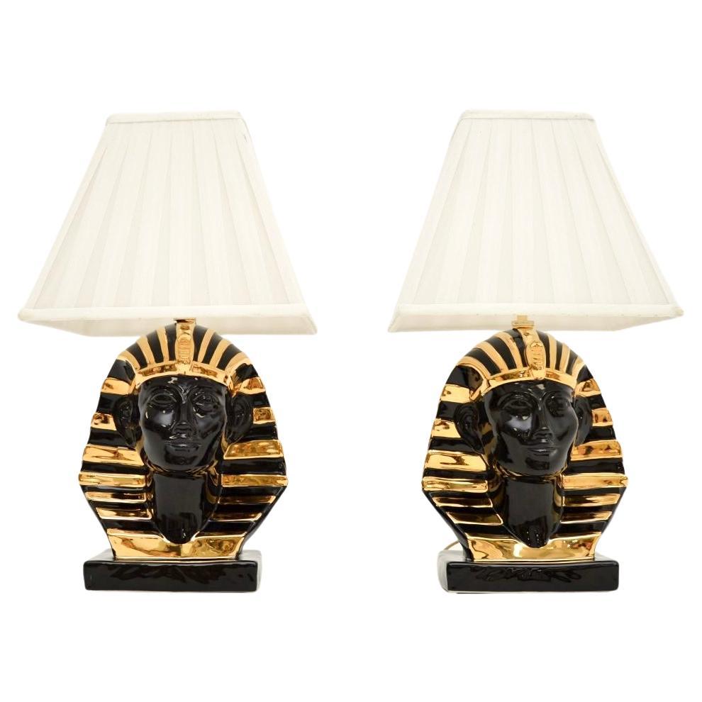 Pair of Vintage Italian Ceramic Pharaoh Table Lamps