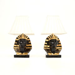 Pair of Vintage Italian Ceramic Pharaoh Table Lamps