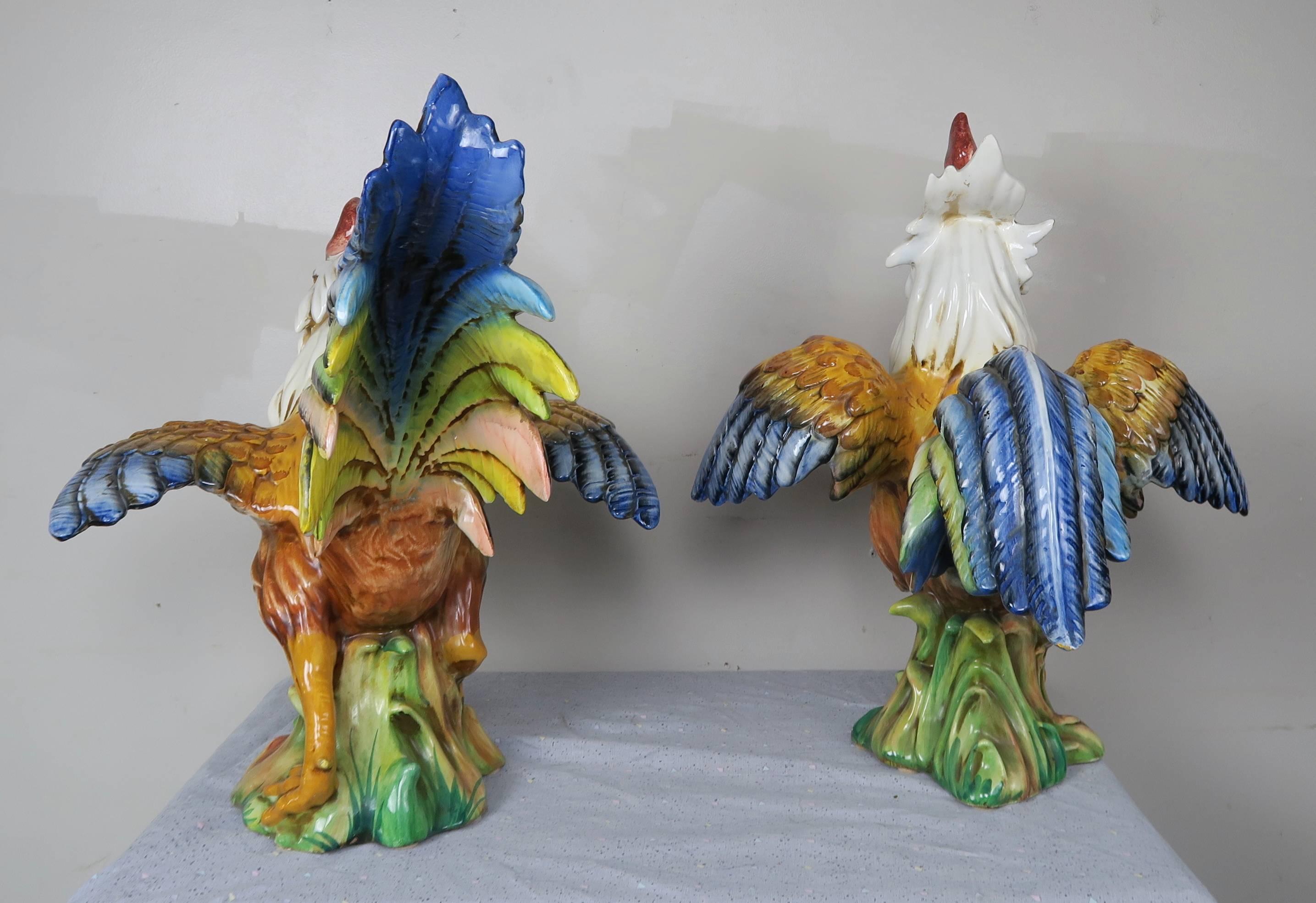 Country Pair of Vintage Italian Ceramic Roosters