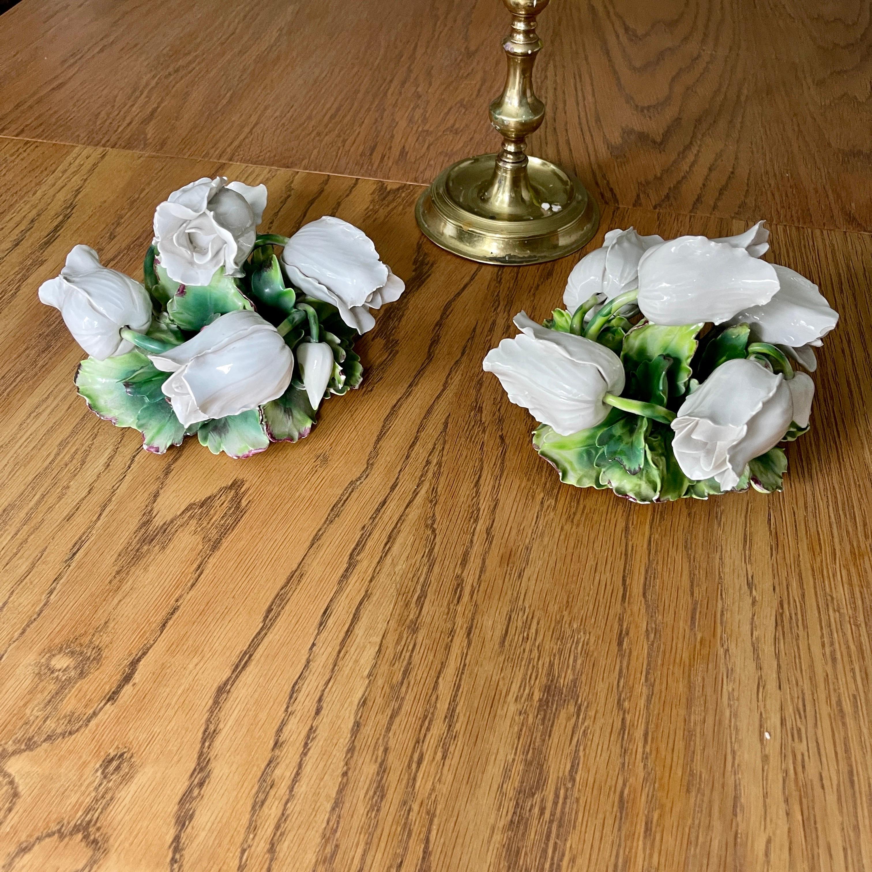 Pair of Vintage Italian Ceramic White Tulip Centerpieces For Sale 8