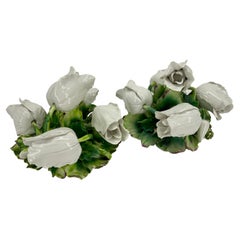 Pair of Vintage Italian Ceramic White Tulip Centerpieces
