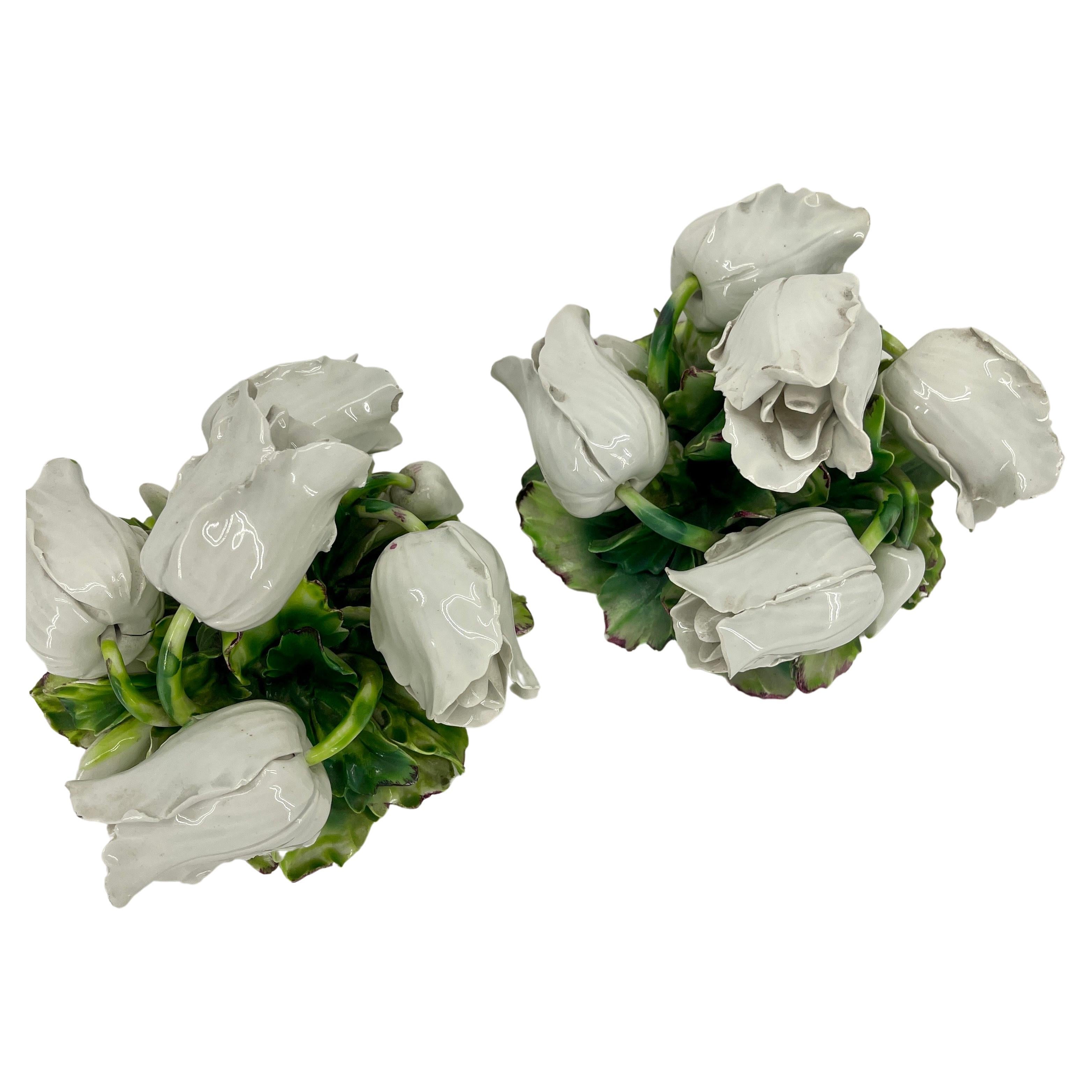 Mid-Century Modern Pair of Vintage Italian Ceramic White Tulip Centerpieces For Sale