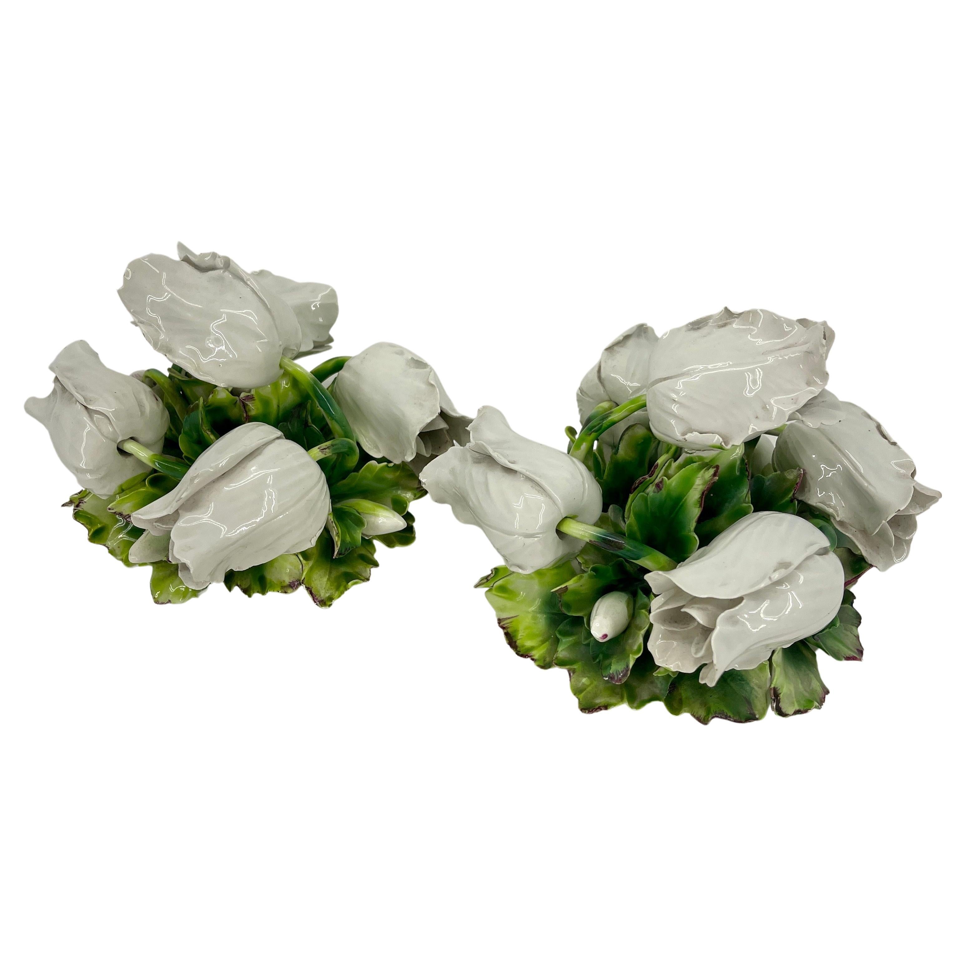 Hand-Crafted Pair of Vintage Italian Ceramic White Tulip Centerpieces For Sale