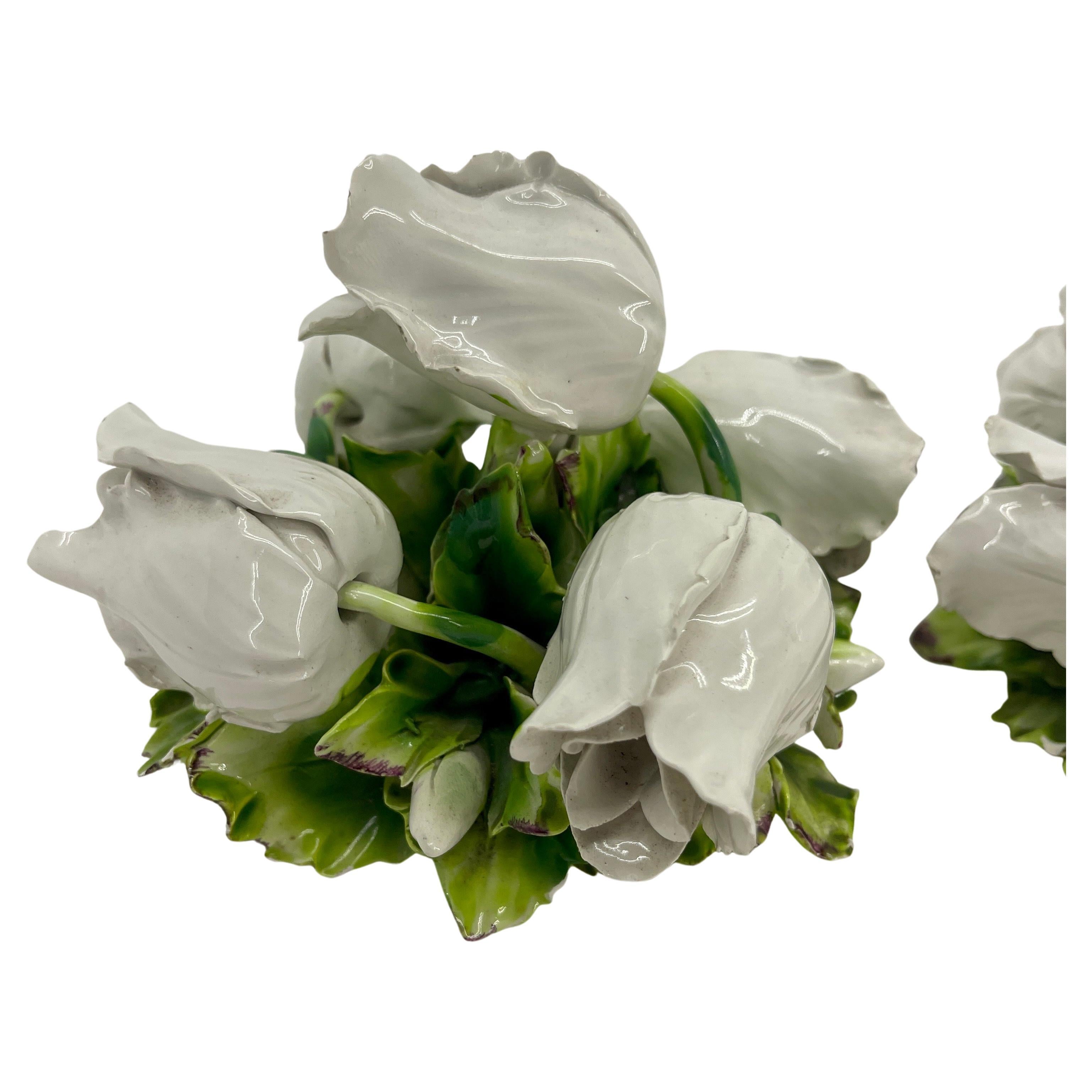 Pair of Vintage Italian Ceramic White Tulip Centerpieces In Good Condition For Sale In Haddonfield, NJ