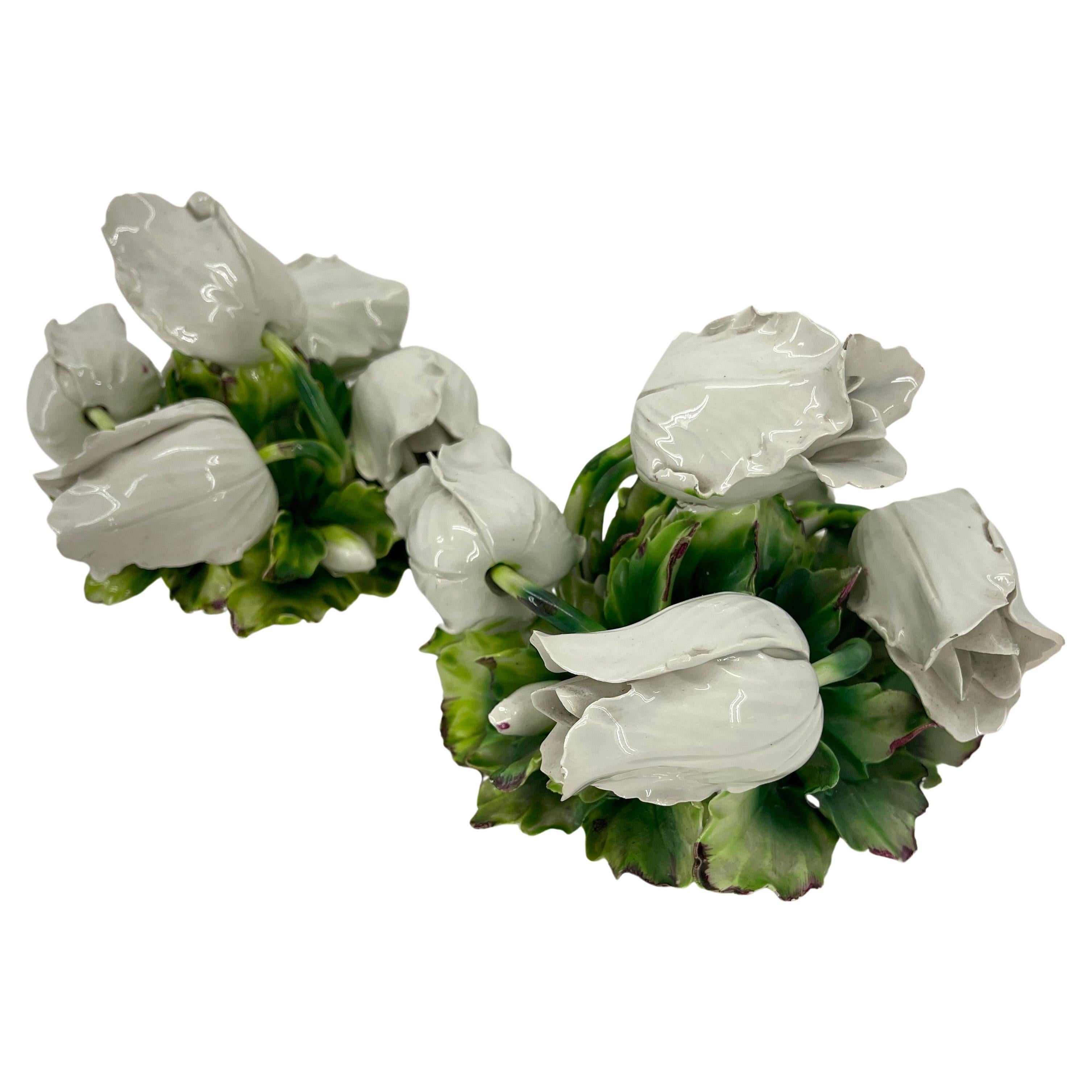 Mid-20th Century Pair of Vintage Italian Ceramic White Tulip Centerpieces For Sale