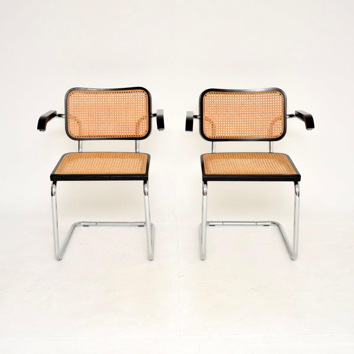 A stylish and iconic vintage pair of vintage Italian Cesca dining chairs, originally designed by Marcel Breuer in the 1920’s. These were made in Italy, they date from around the 1970’s.

They are of outstanding quality, and are very comfortable, the