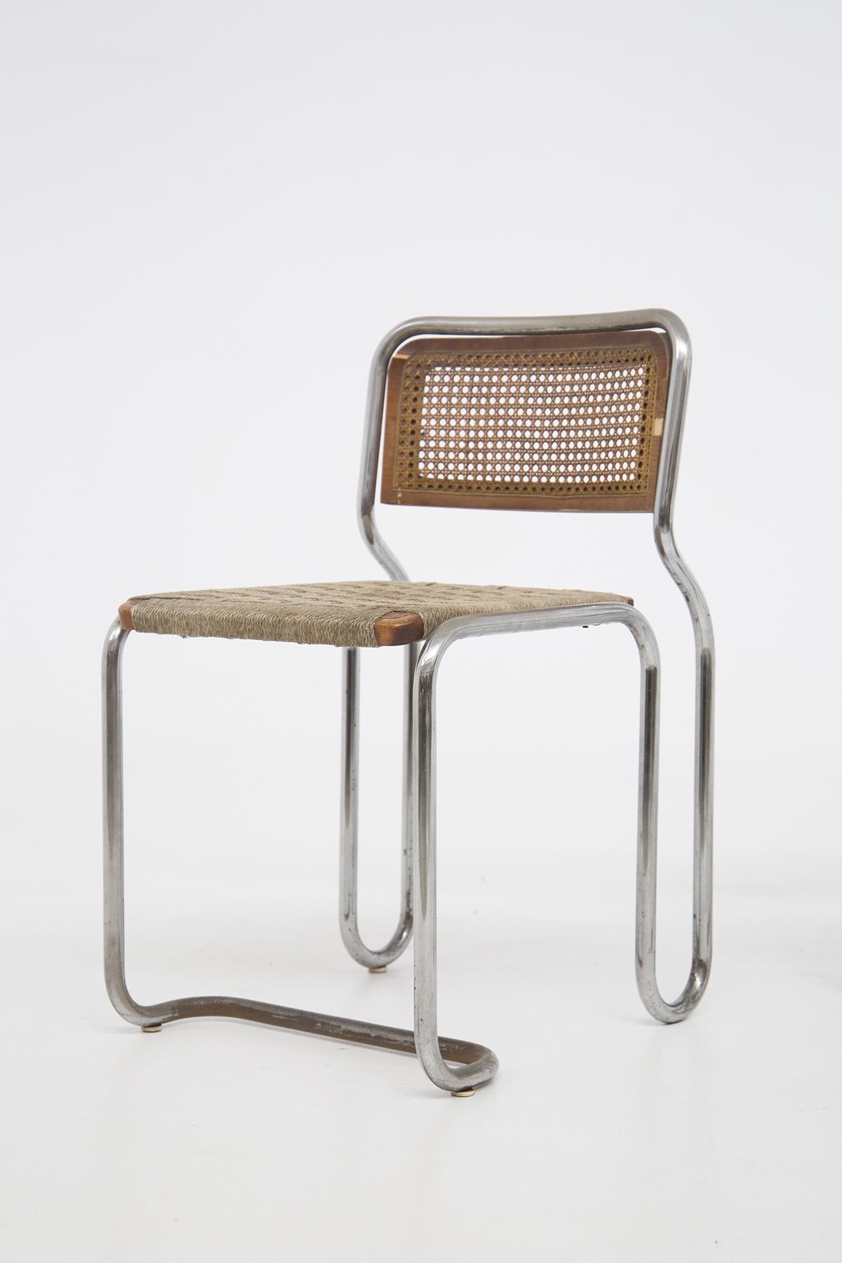Mid-Century Modern Pair of Vintage Italian Chairs in Steel and Straw