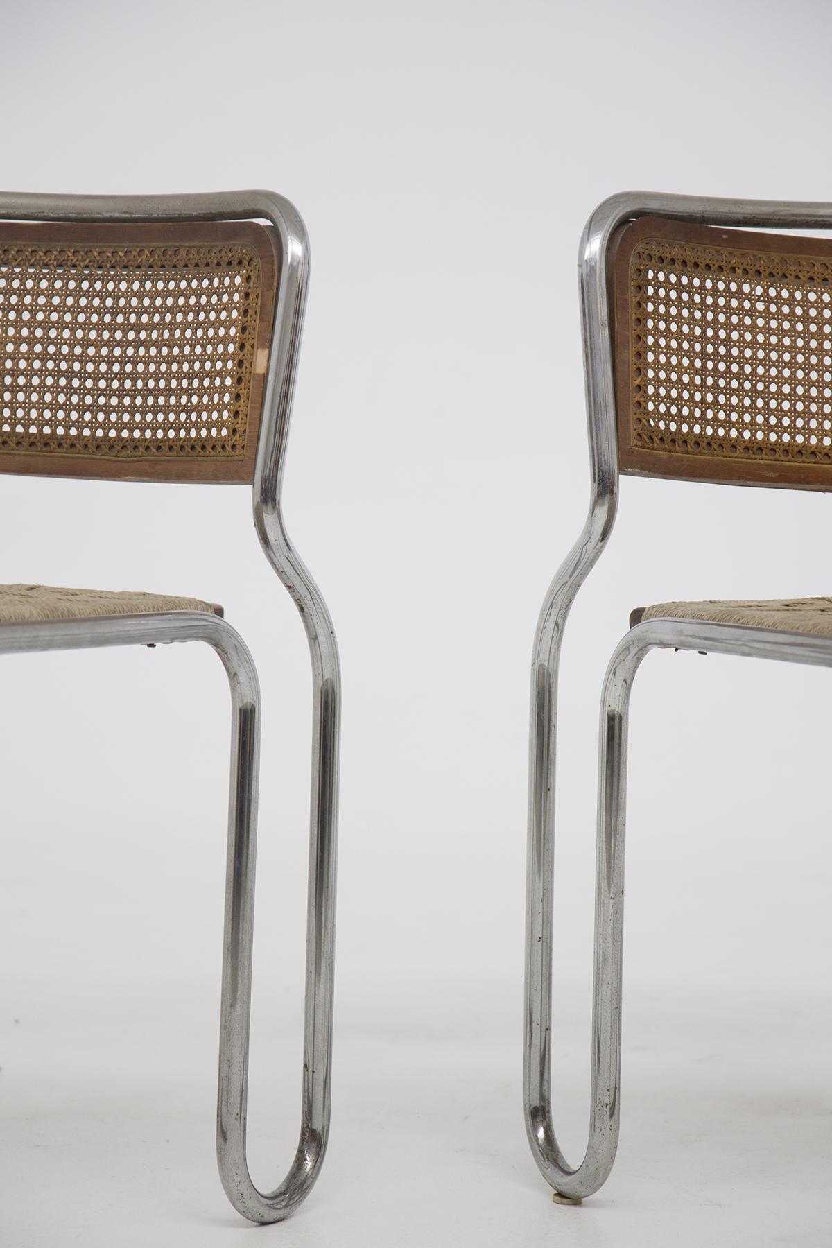 Pair of Vintage Italian Chairs in Steel and Straw In Good Condition In Milano, IT