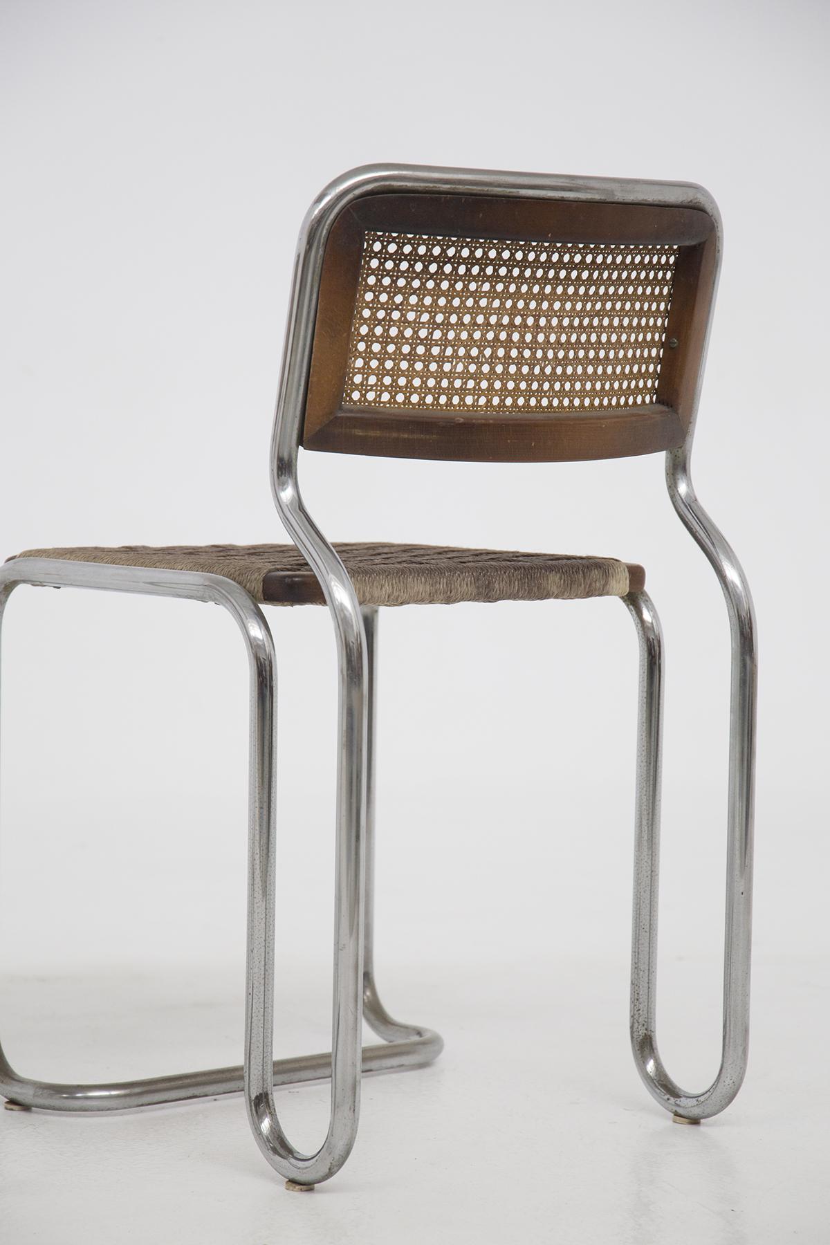 Mid-20th Century Pair of Vintage Italian Chairs in Steel and Straw