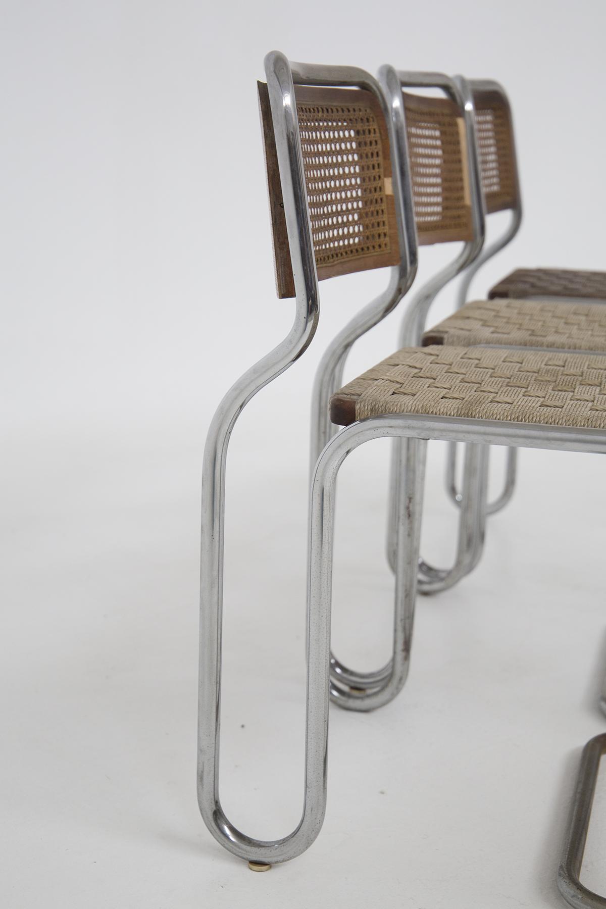 Pair of Vintage Italian Chairs in Steel and Straw 3