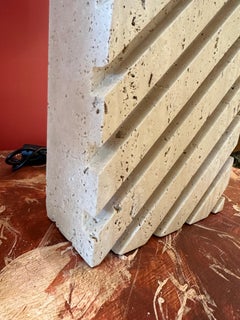 Pair of Vintage Italian Channel Carved Travertine Table Lamps