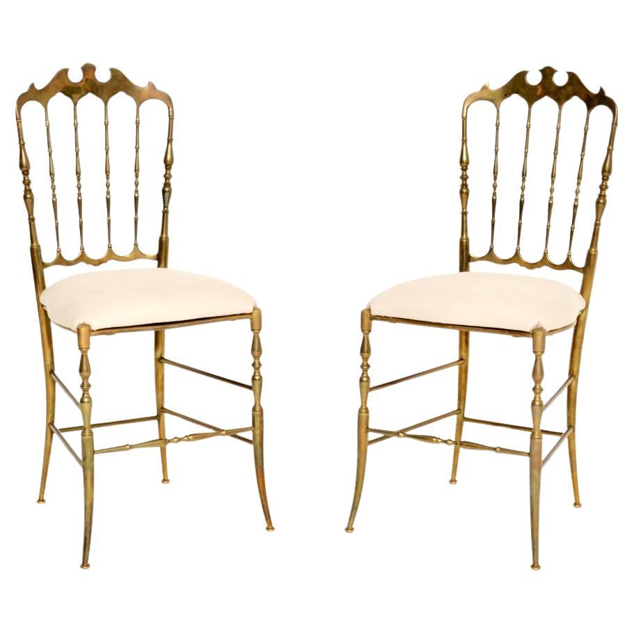 Pair of Vintage Italian Chiavari Dining Chairs in Solid Brass