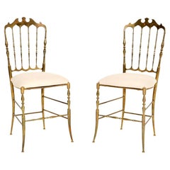 Pair of Vintage Italian Chiavari Dining Chairs in Solid Brass