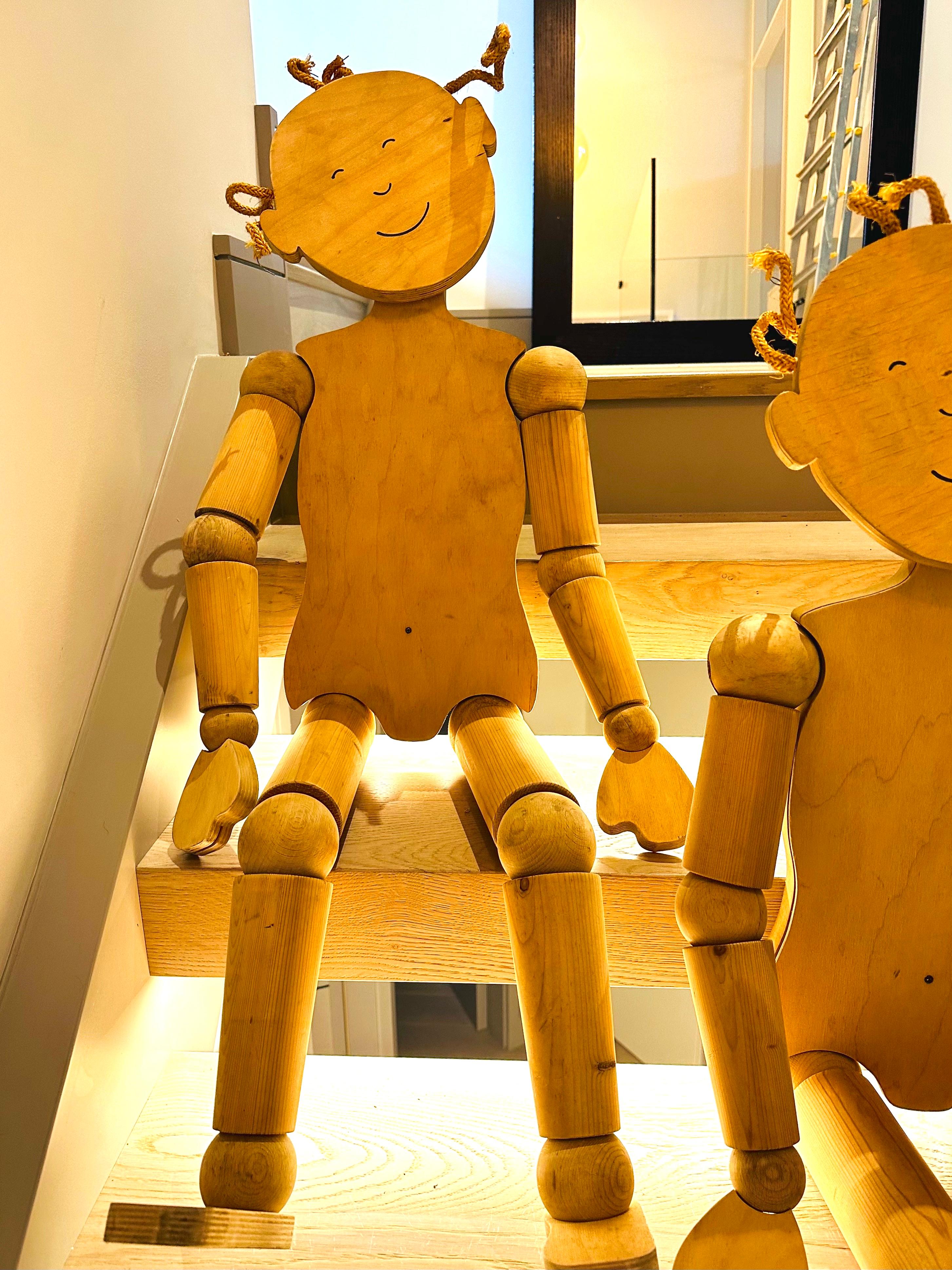 Pair of Vintage Italian Childrens Life Size Wooden Mannequin Figurine Sculptures at 1stDibs