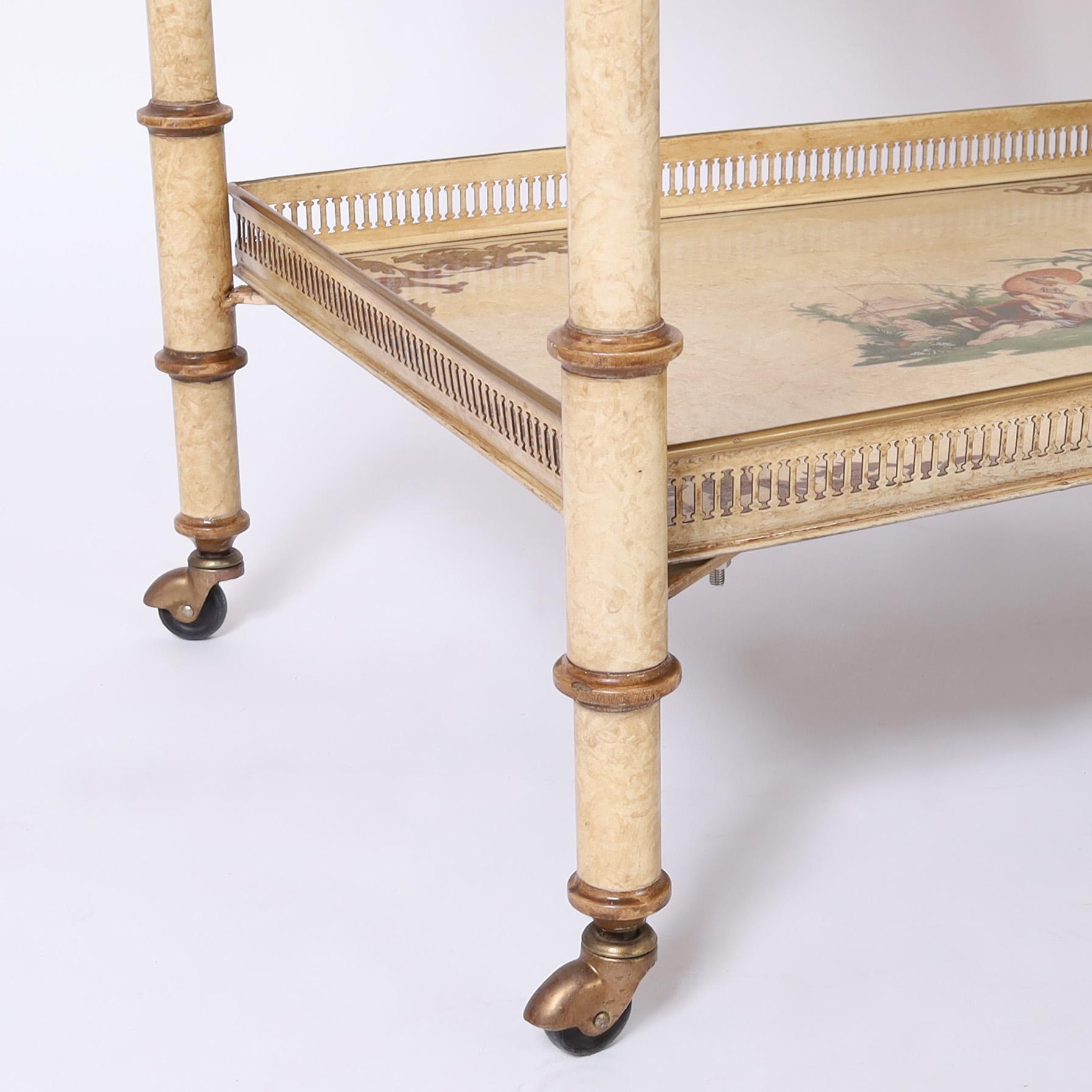 Pair of Vintage Italian Chinoiserie and Faux Bamboo Tole Serving Carts For Sale 6