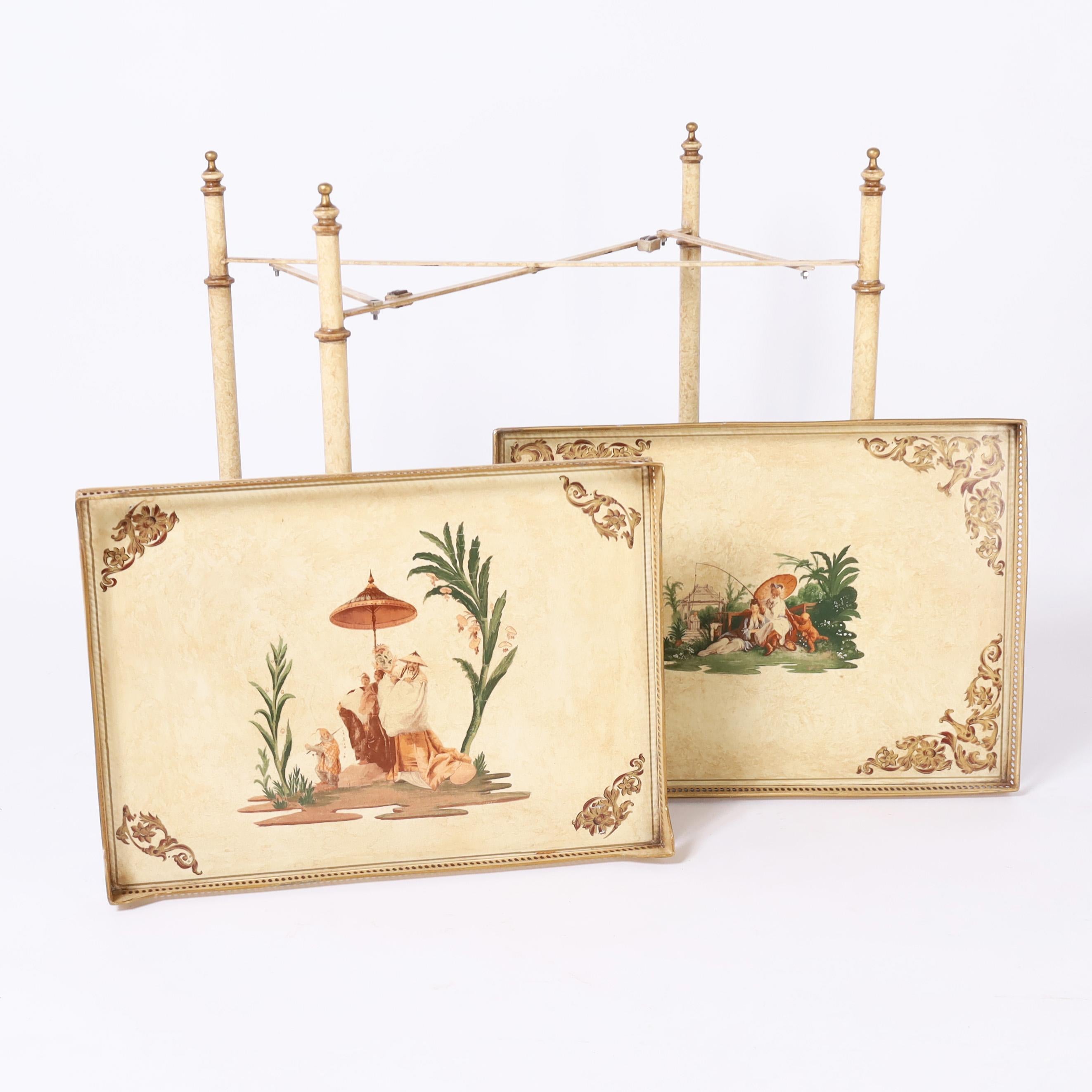 Pair of Vintage Italian Chinoiserie and Faux Bamboo Tole Serving Carts For Sale 7