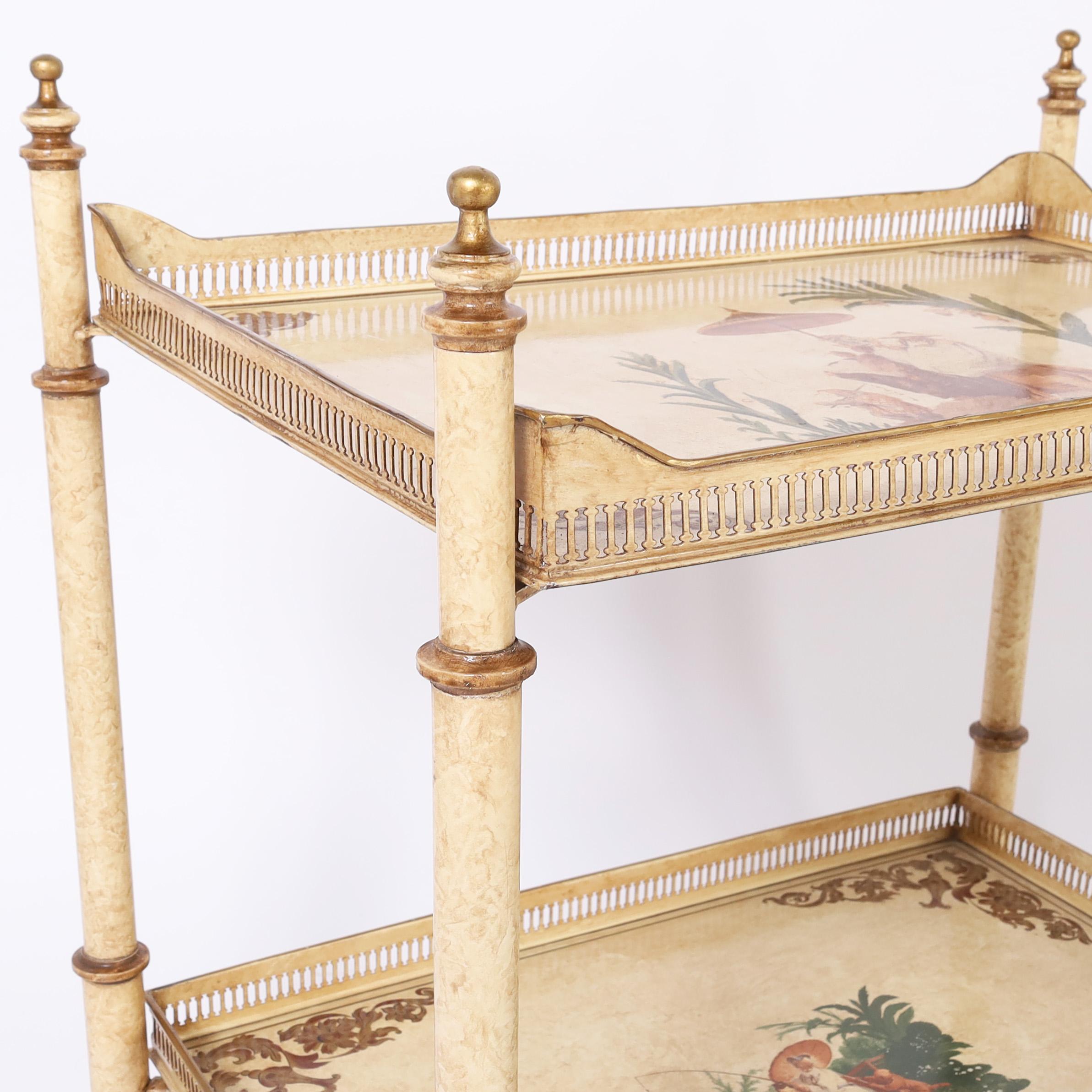 Pair of Vintage Italian Chinoiserie and Faux Bamboo Tole Serving Carts For Sale 4