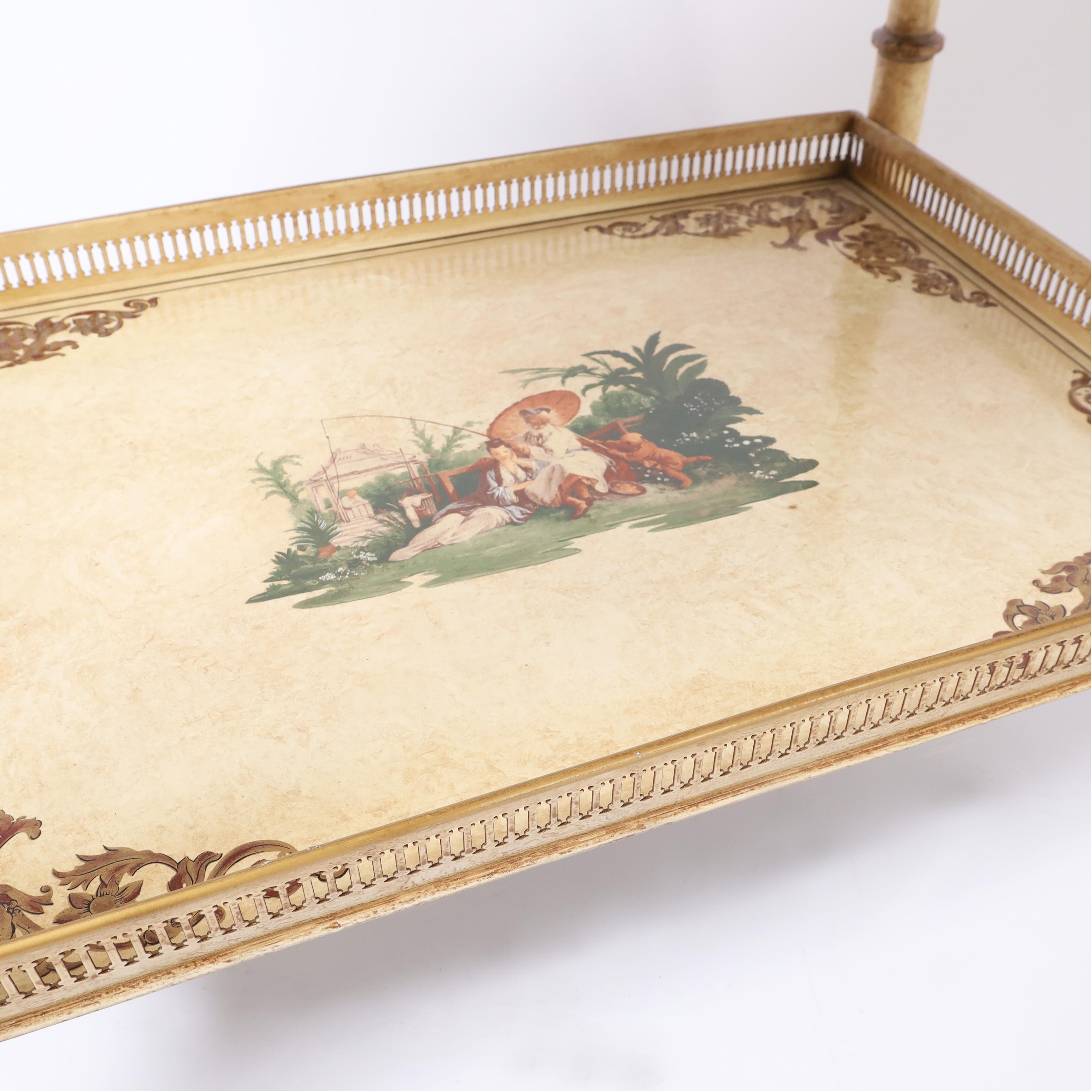 Pair of Vintage Italian Chinoiserie and Faux Bamboo Tole Serving Carts For Sale 5